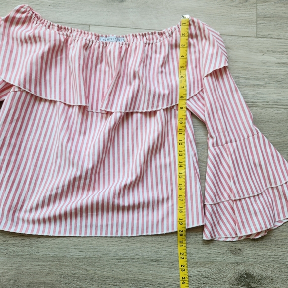 Hyfve Pink Striped Shirt Womens Medium Layered Bell Sleeve Off The Shoulder Top - Picture 8 of 9
